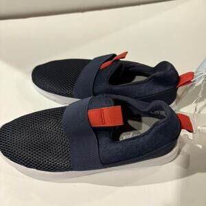 Navy and red slip on kids shoes
